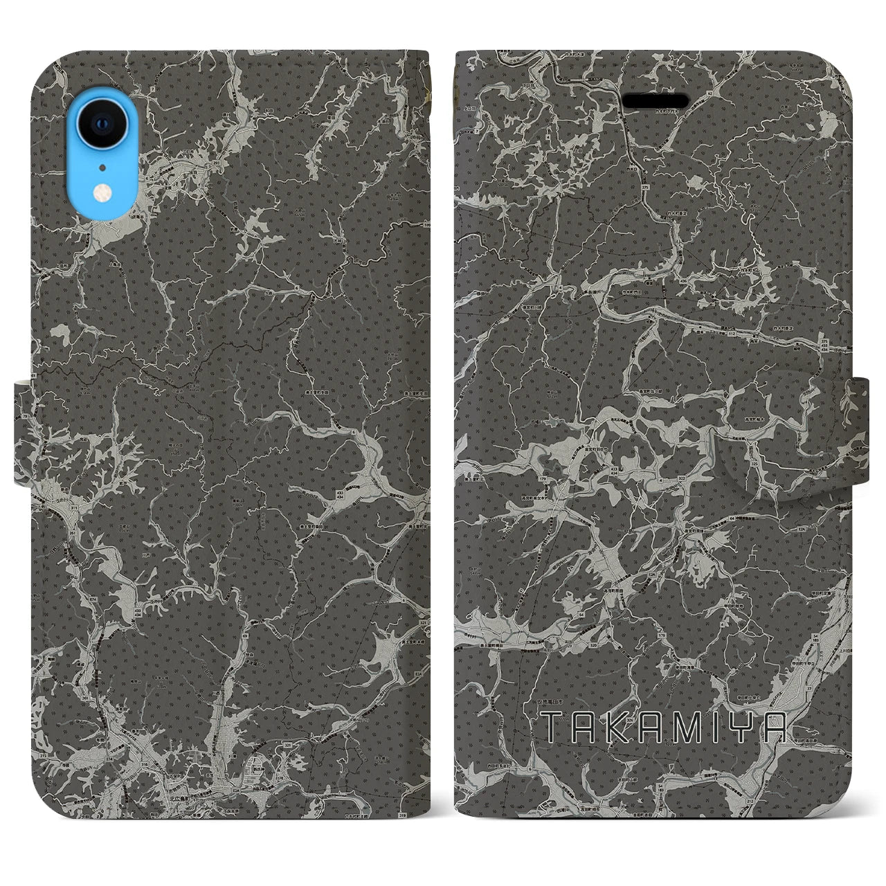 【高宮(広島県)】地図柄iPhoneケース(手帳タイプ)モノトーン・iPhone XR 用