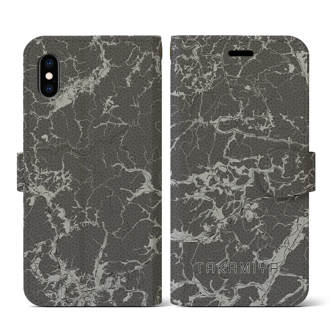 【高宮(広島県)】地図柄iPhoneケース(手帳タイプ)モノトーン・iPhone XS / X 用