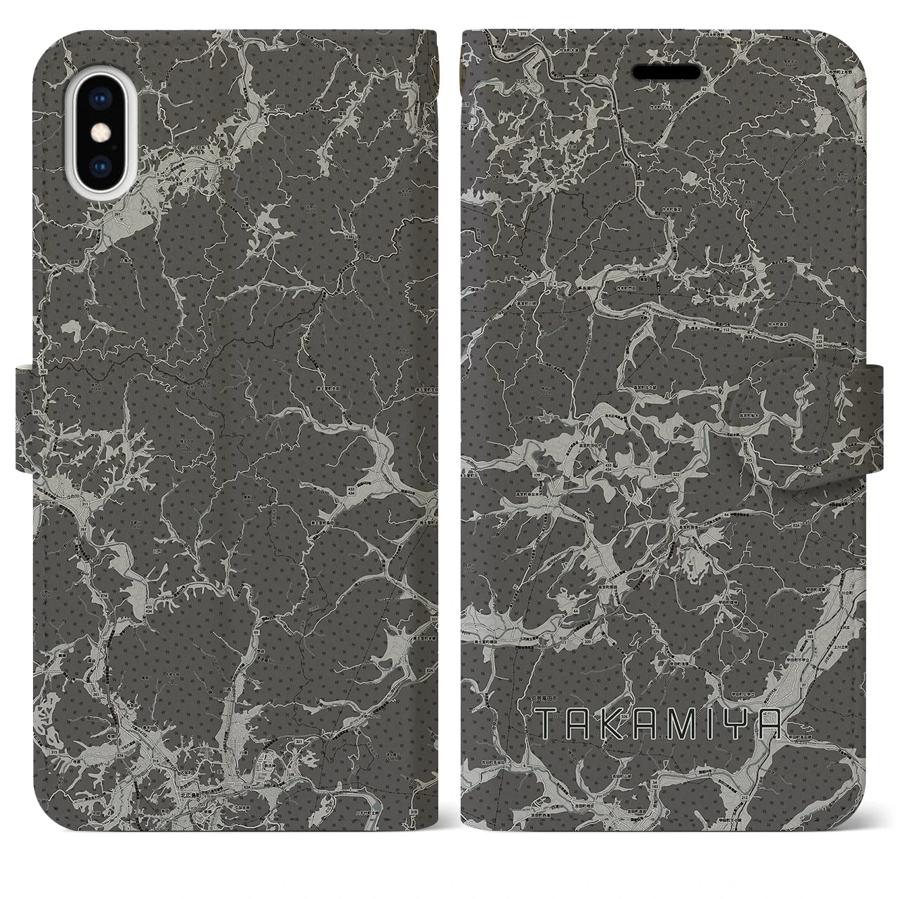 【高宮(広島県)】地図柄iPhoneケース(手帳タイプ)モノトーン・iPhone XS Max 用