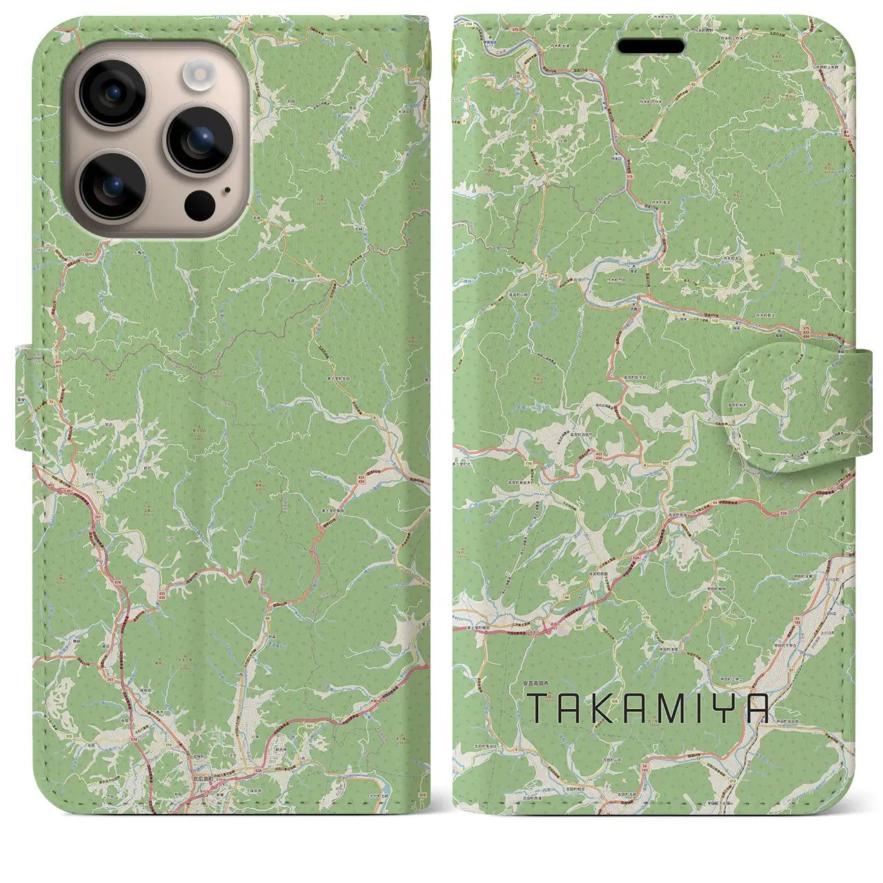 【高宮(広島県)】地図柄iPhoneケース(手帳タイプ)ナチュラル・iPhone 16 Plus 用