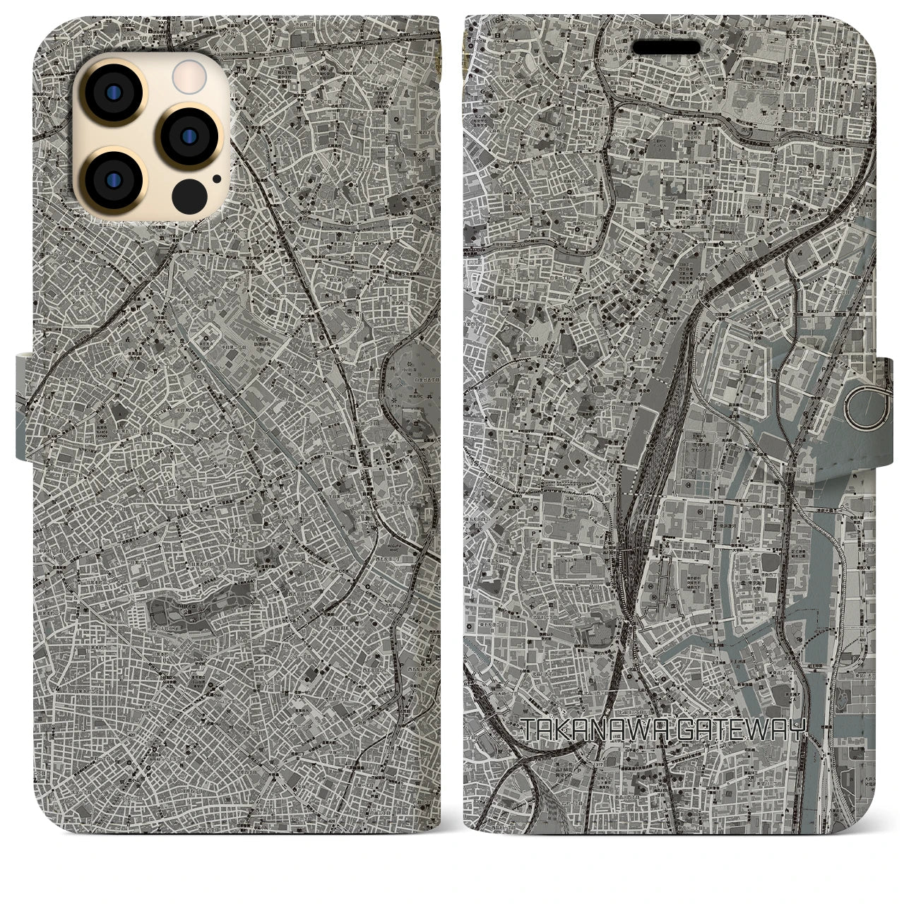 【高輪ゲートウェイ(東京都)】地図柄iPhoneケース(手帳タイプ)モノトーン・iPhone 12 Pro Max 用
