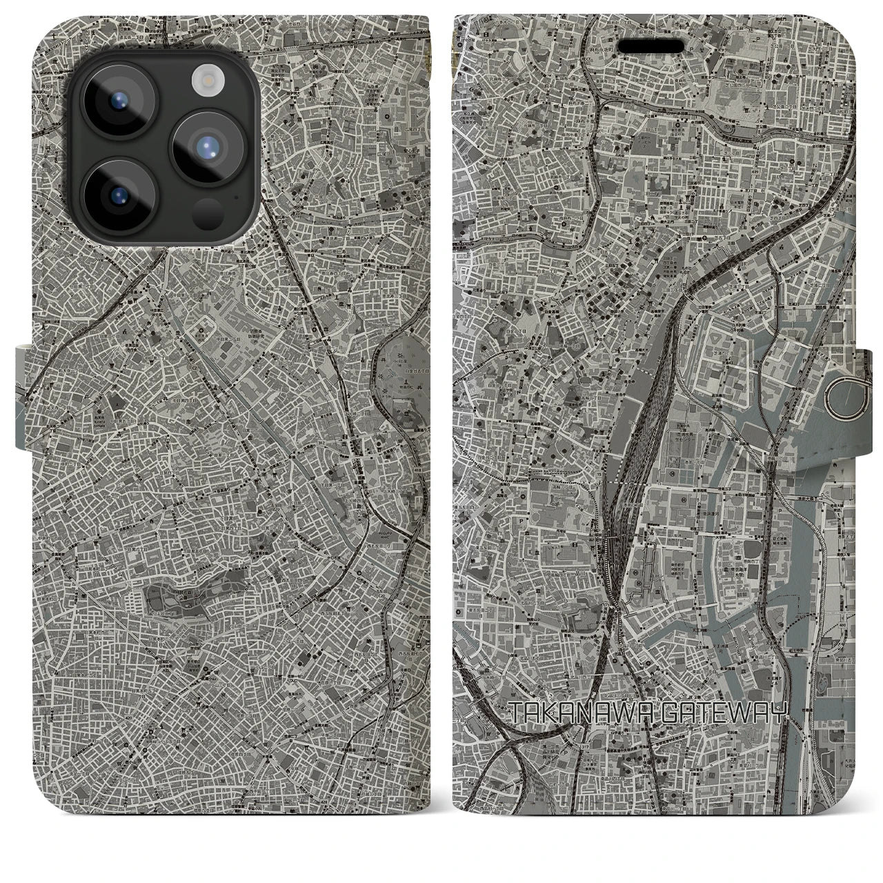 【高輪ゲートウェイ(東京都)】地図柄iPhoneケース(手帳タイプ)モノトーン・iPhone 15 Pro Max 用