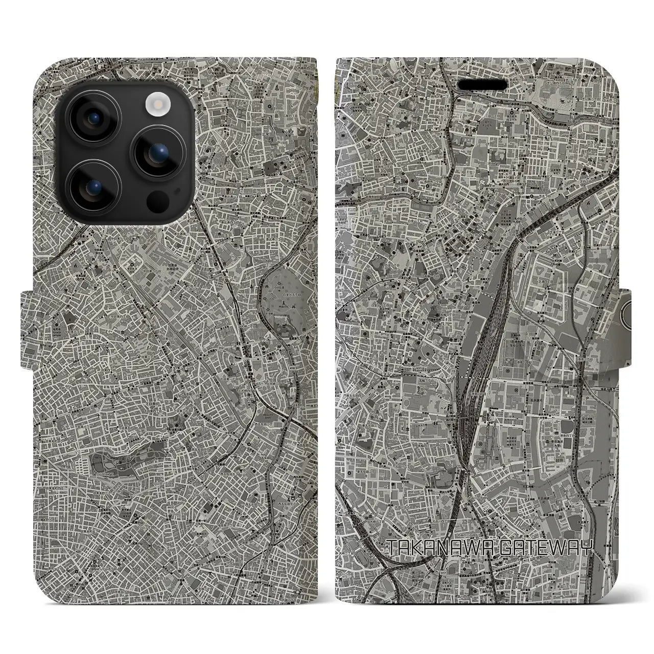 【高輪ゲートウェイ(東京都)】地図柄iPhoneケース(手帳タイプ)モノトーン・iPhone 16 用