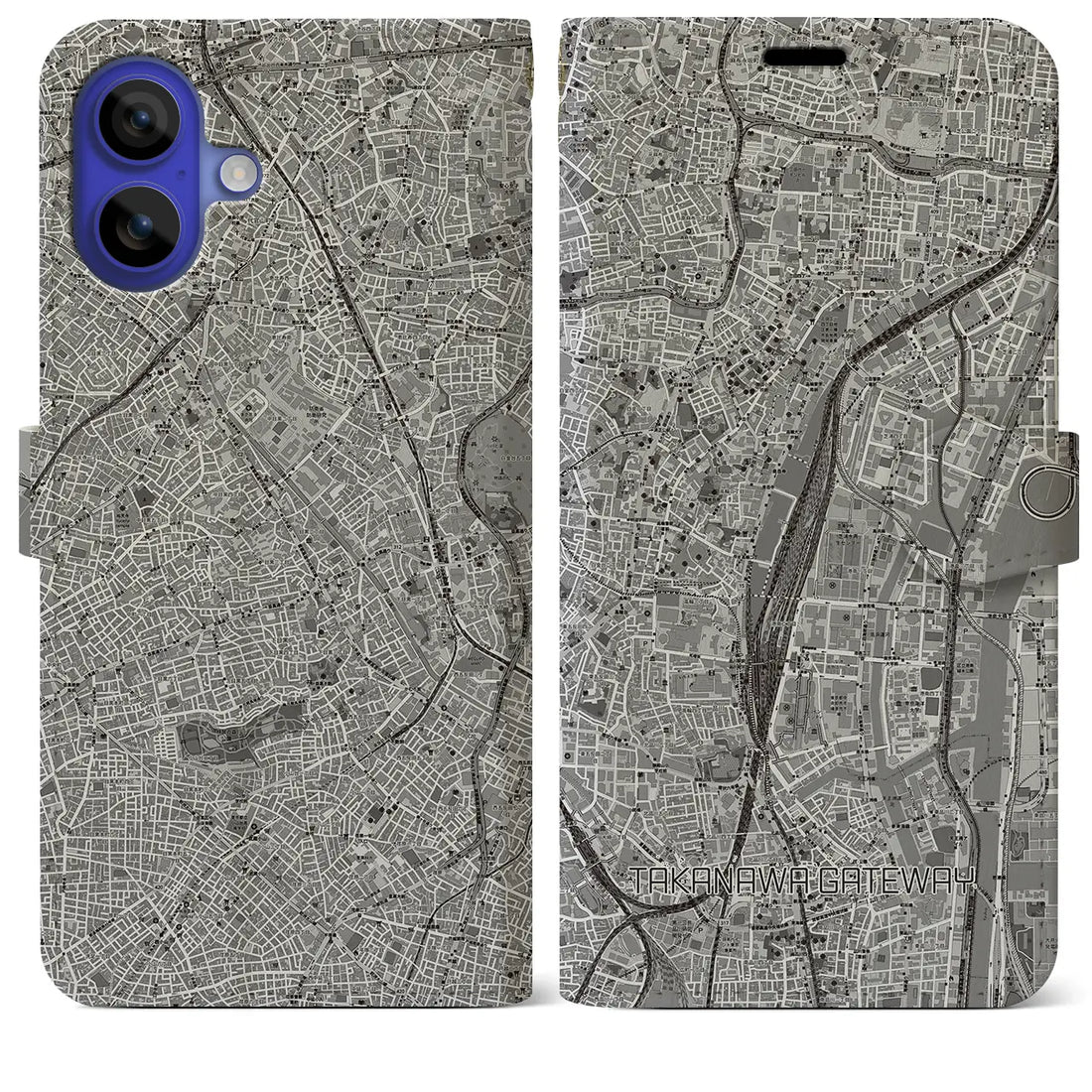 【高輪ゲートウェイ(東京都)】地図柄iPhoneケース(手帳タイプ)モノトーン・iPhone 16 Pro Max 用