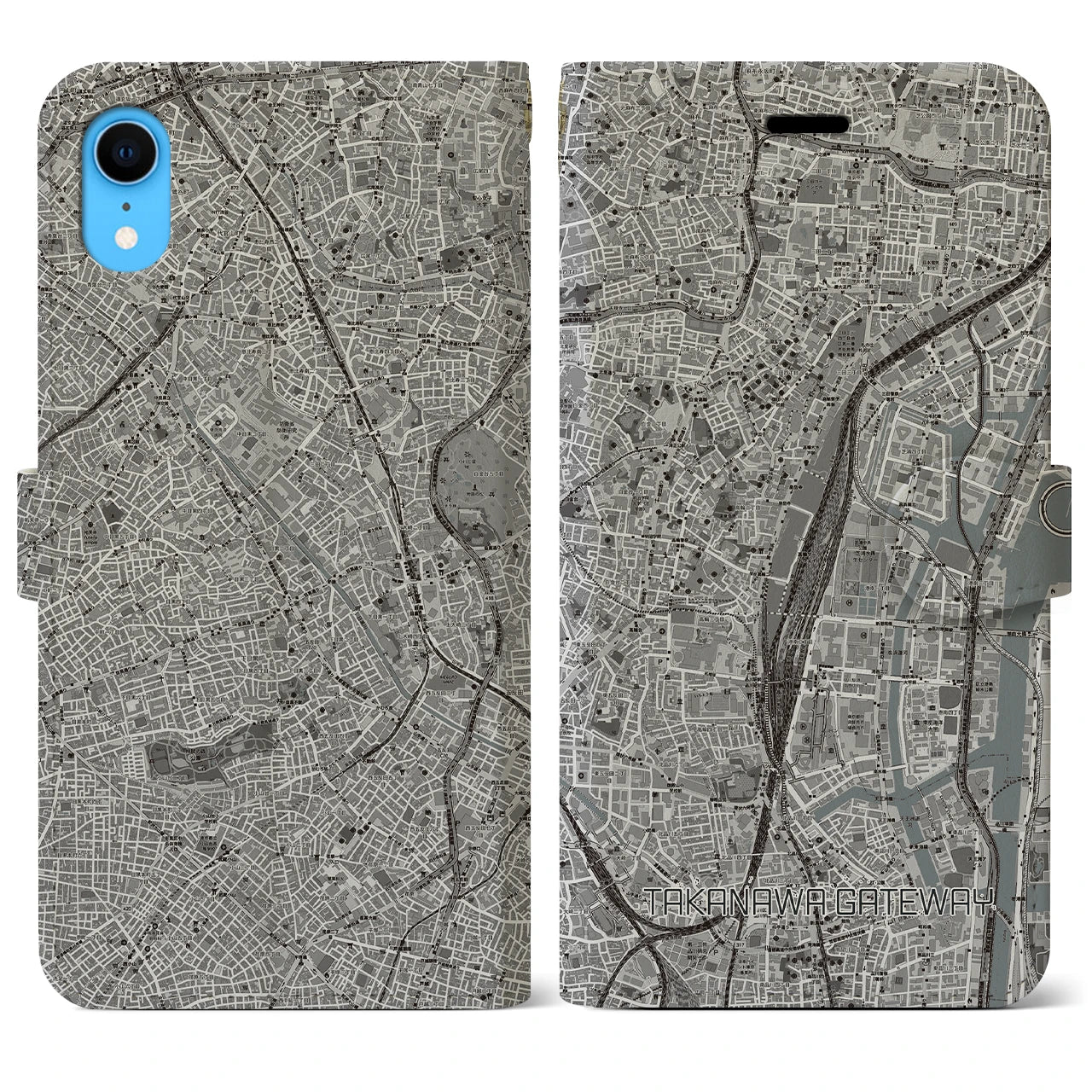 【高輪ゲートウェイ(東京都)】地図柄iPhoneケース(手帳タイプ)モノトーン・iPhone XR 用