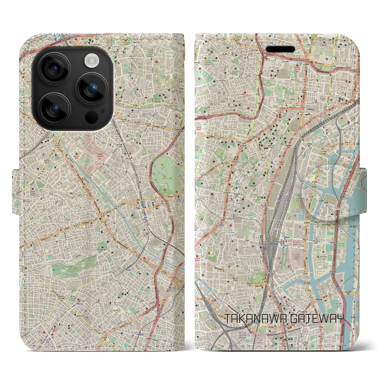 【高輪ゲートウェイ(東京都)】地図柄iPhoneケース(手帳タイプ)ナチュラル・iPhone 16 用