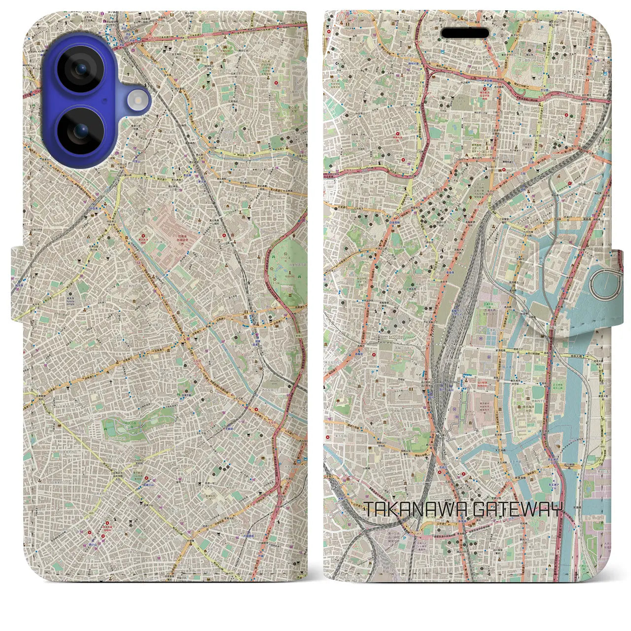 【高輪ゲートウェイ(東京都)】地図柄iPhoneケース(手帳タイプ)ナチュラル・iPhone 16 Pro Max 用