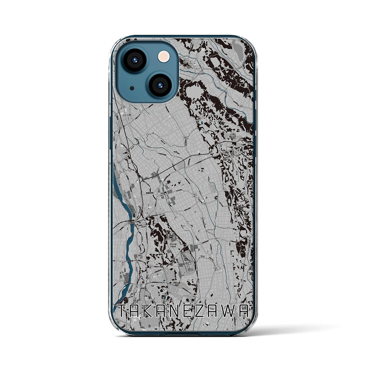 【高根沢(栃木県)】地図柄iPhoneケース(クリアタイプ)モノトーン・iPhone 13 用