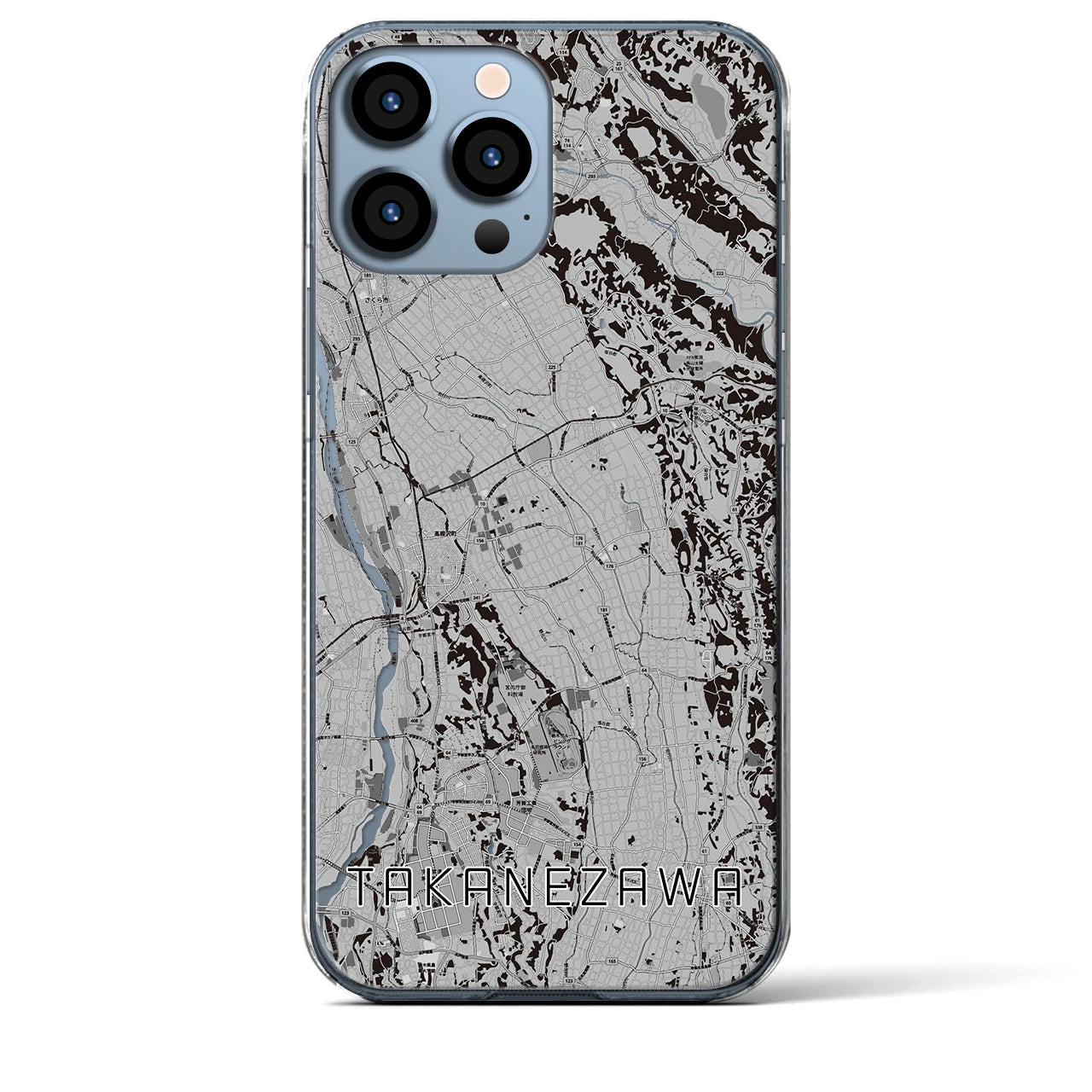 【高根沢(栃木県)】地図柄iPhoneケース(クリアタイプ)モノトーン・iPhone 13 Pro Max 用