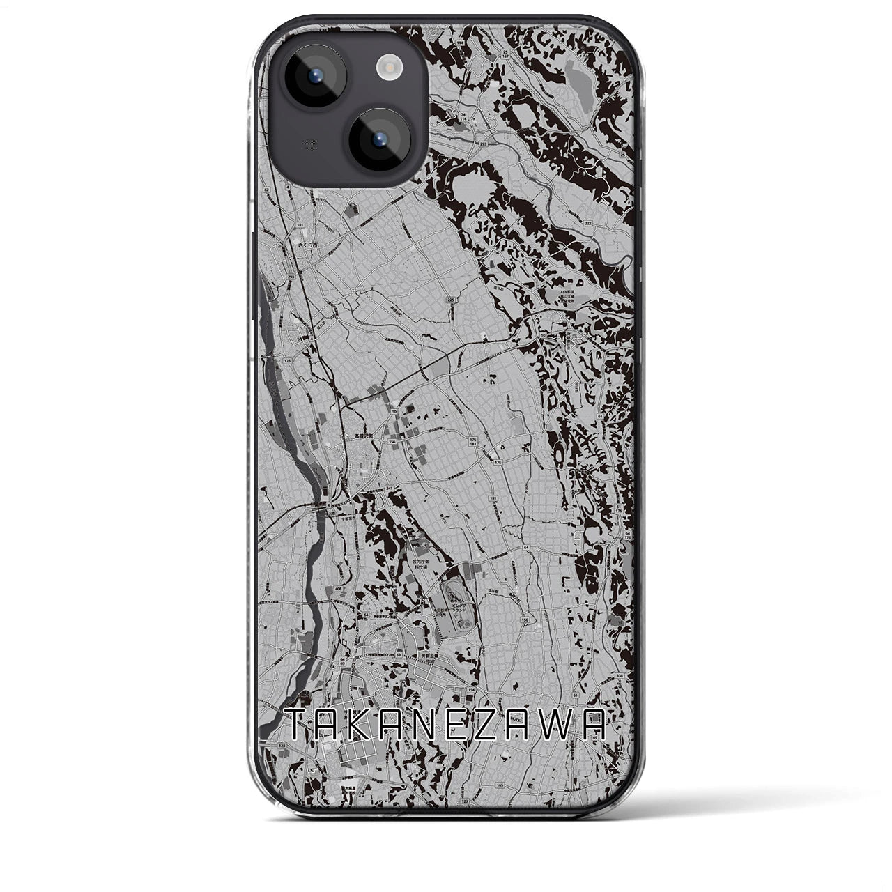 【高根沢(栃木県)】地図柄iPhoneケース(クリアタイプ)モノトーン・iPhone 14 Plus 用