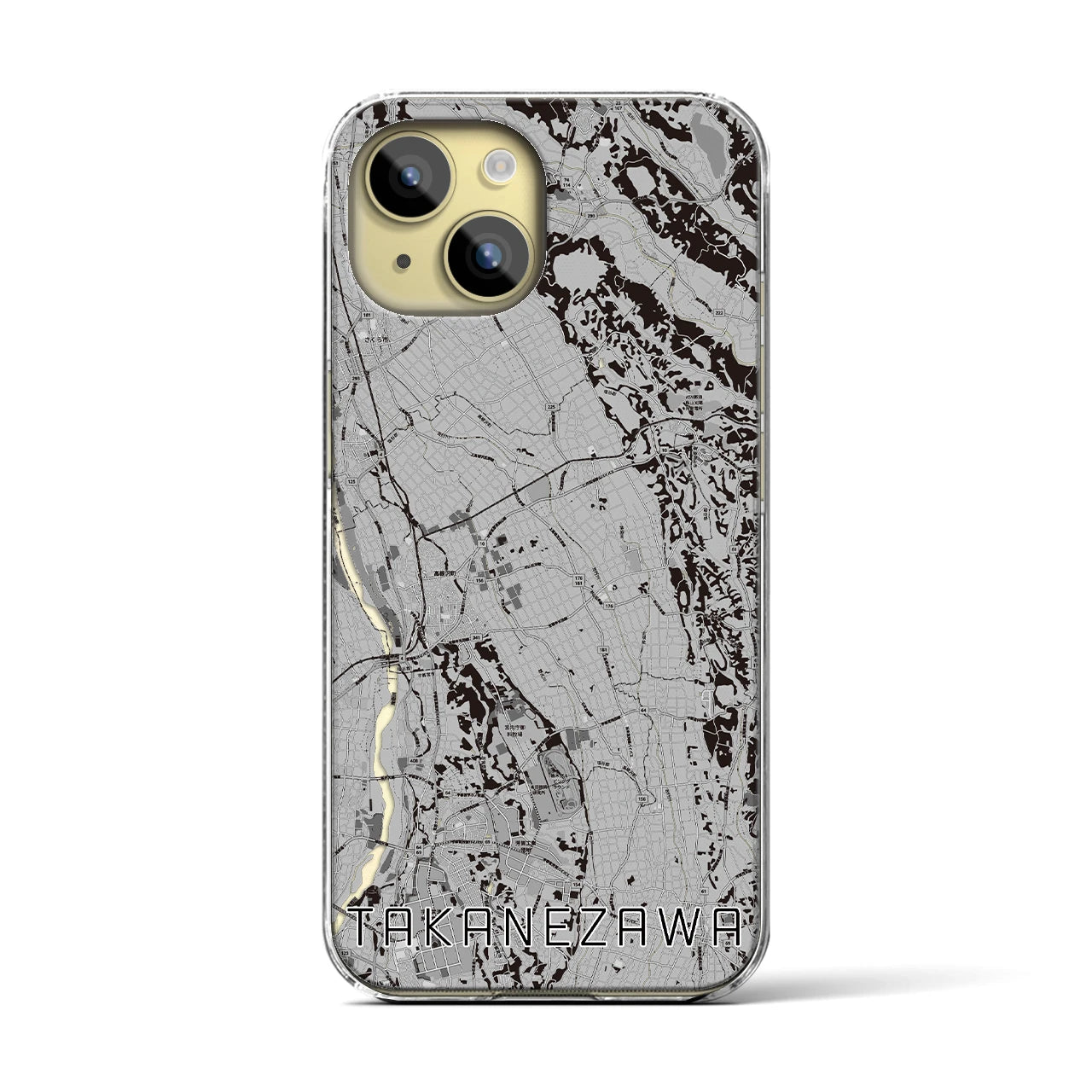 【高根沢(栃木県)】地図柄iPhoneケース(クリアタイプ)モノトーン・iPhone 15 用