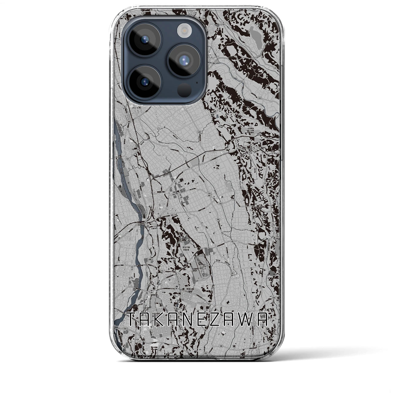 【高根沢(栃木県)】地図柄iPhoneケース(クリアタイプ)モノトーン・iPhone 15 Pro Max 用