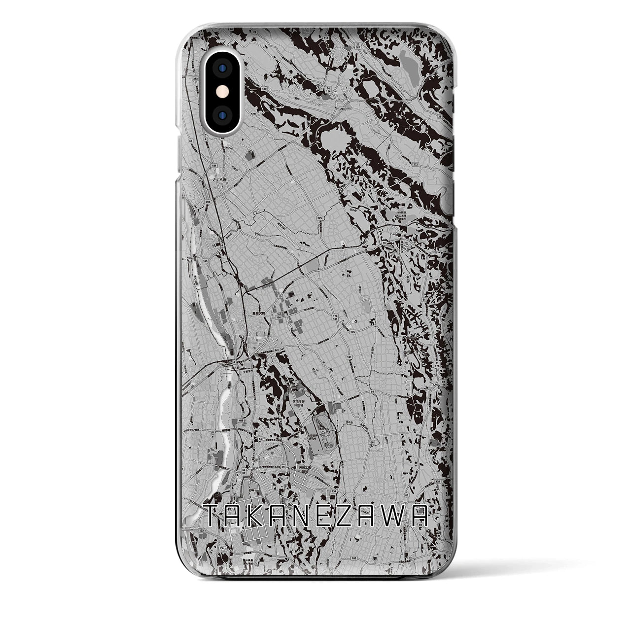 【高根沢(栃木県)】地図柄iPhoneケース(クリアタイプ)モノトーン・iPhone XS Max 用