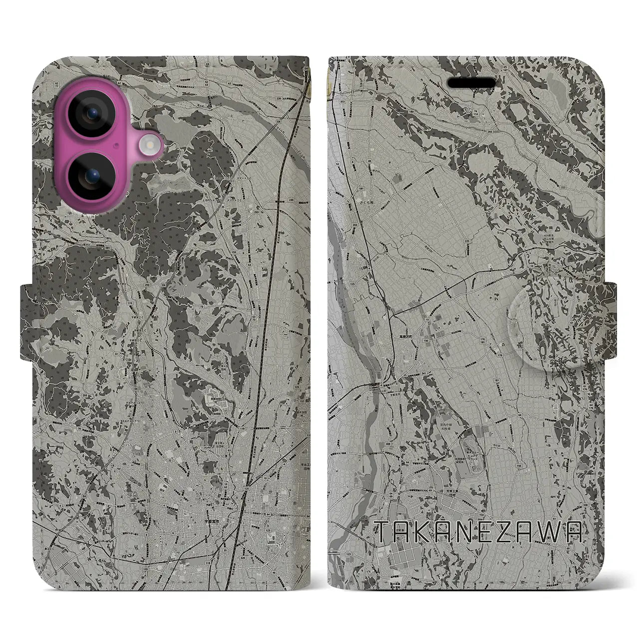 【高根沢(栃木県)】地図柄iPhoneケース(手帳タイプ)モノトーン・iPhone 16 Pro 用