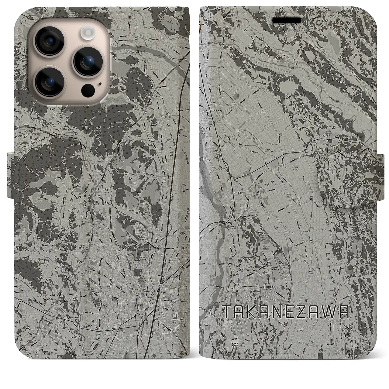 【高根沢(栃木県)】地図柄iPhoneケース(手帳タイプ)モノトーン・iPhone 16 Plus 用
