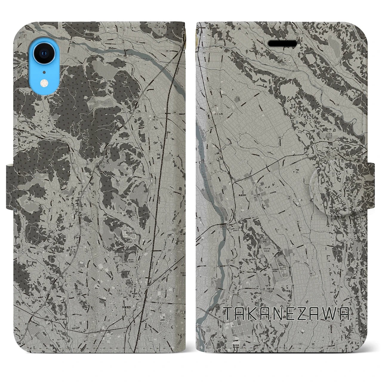 【高根沢(栃木県)】地図柄iPhoneケース(手帳タイプ)モノトーン・iPhone XR 用