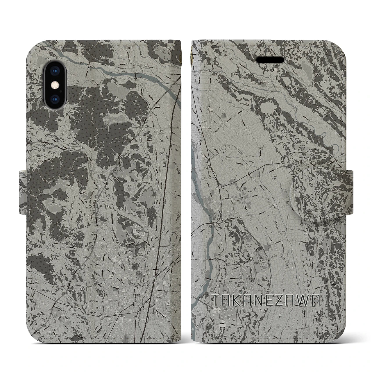 【高根沢(栃木県)】地図柄iPhoneケース(手帳タイプ)モノトーン・iPhone XS / X 用