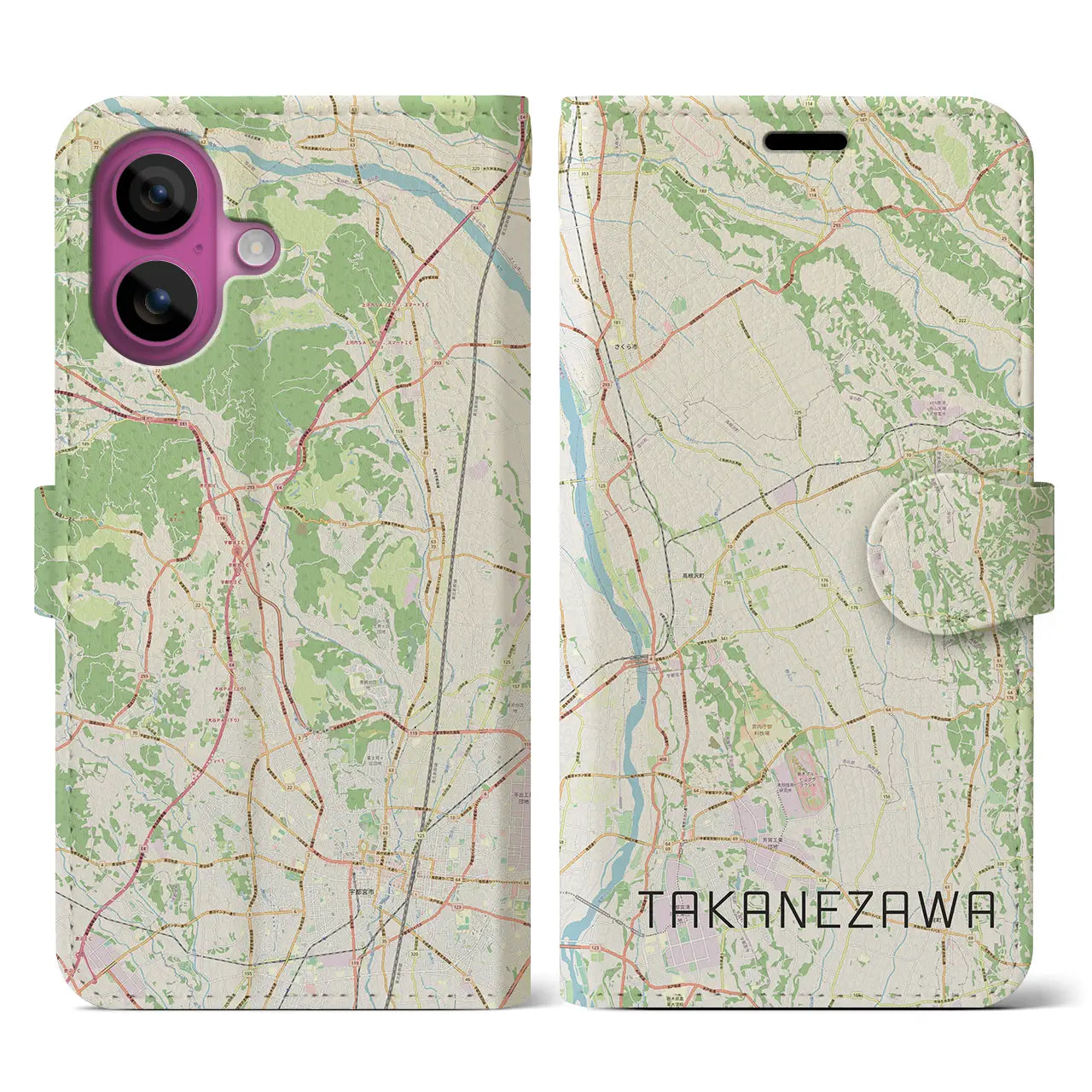 【高根沢(栃木県)】地図柄iPhoneケース(手帳タイプ)ナチュラル・iPhone 16 Pro 用