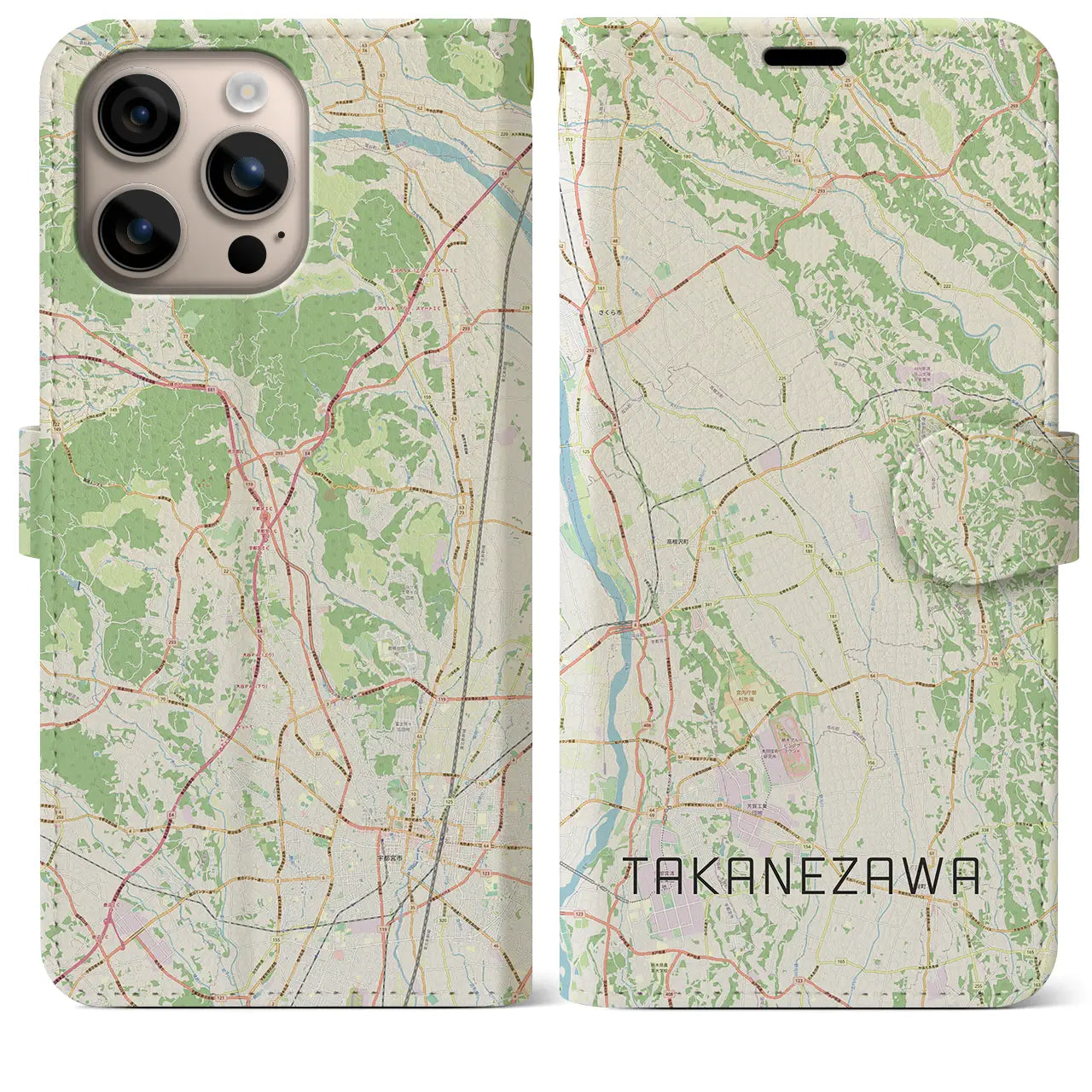 【高根沢(栃木県)】地図柄iPhoneケース(手帳タイプ)ナチュラル・iPhone 16 Plus 用