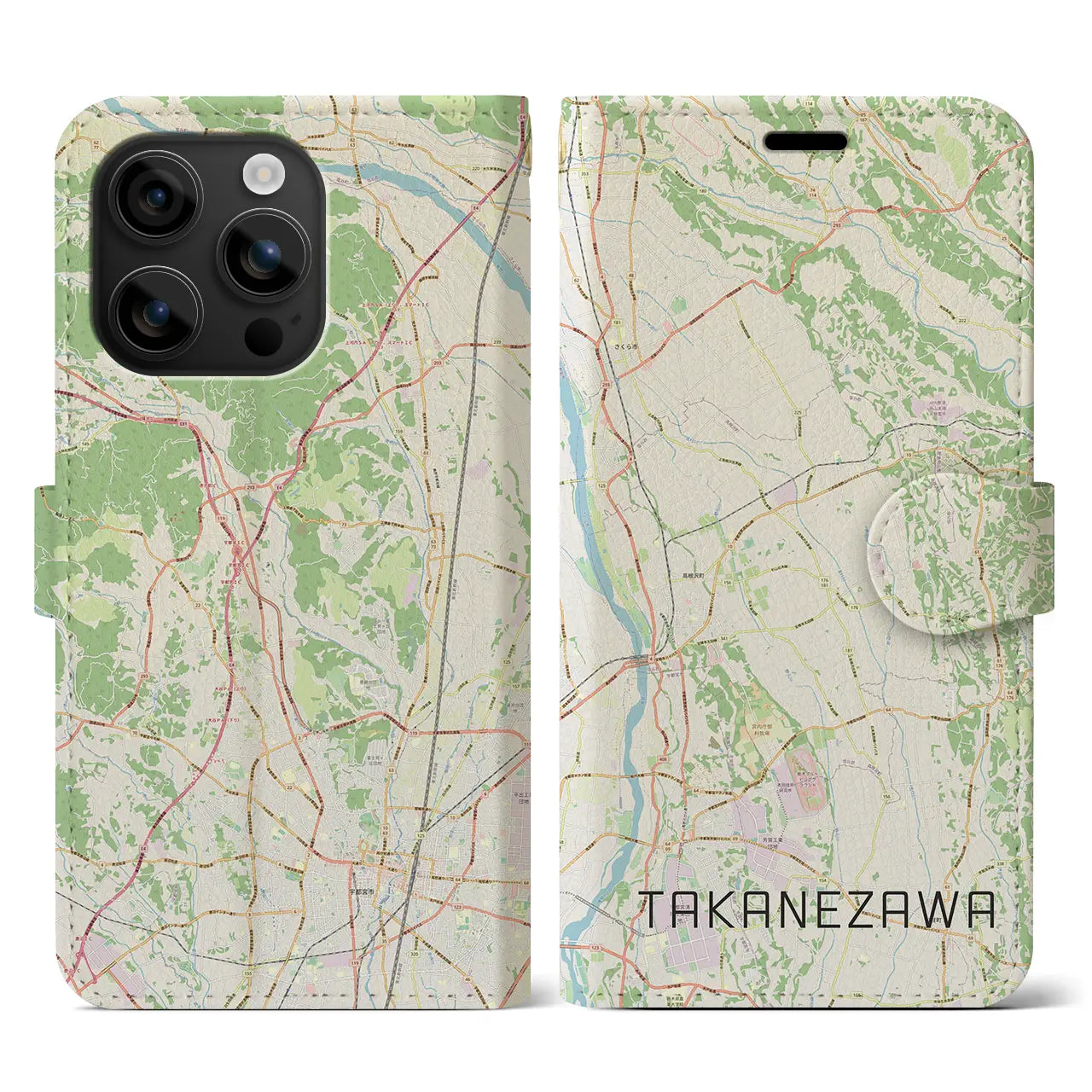 【高根沢(栃木県)】地図柄iPhoneケース(手帳タイプ)ナチュラル・iPhone 16 用