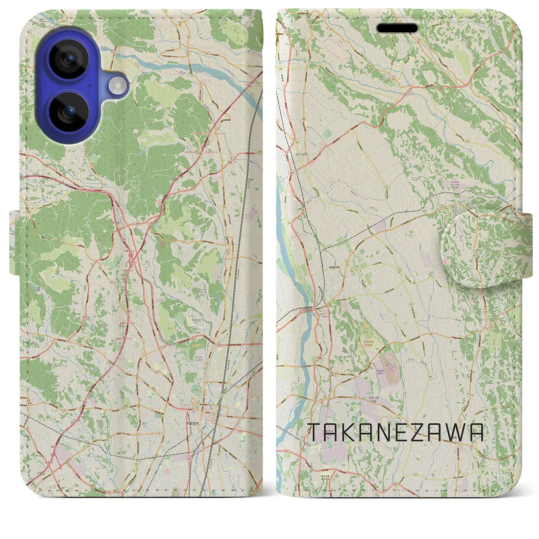 【高根沢(栃木県)】地図柄iPhoneケース(手帳タイプ)ナチュラル・iPhone 16 Pro Max 用