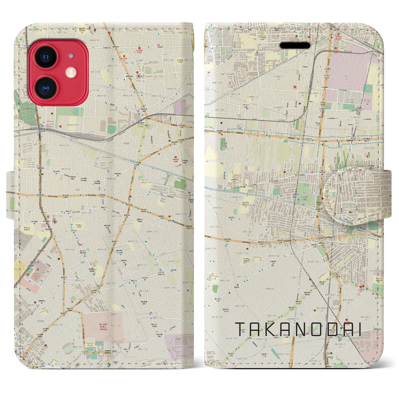【鷹の台(東京都)】地図柄iPhoneケース(手帳タイプ)ナチュラル・iPhone 11 用