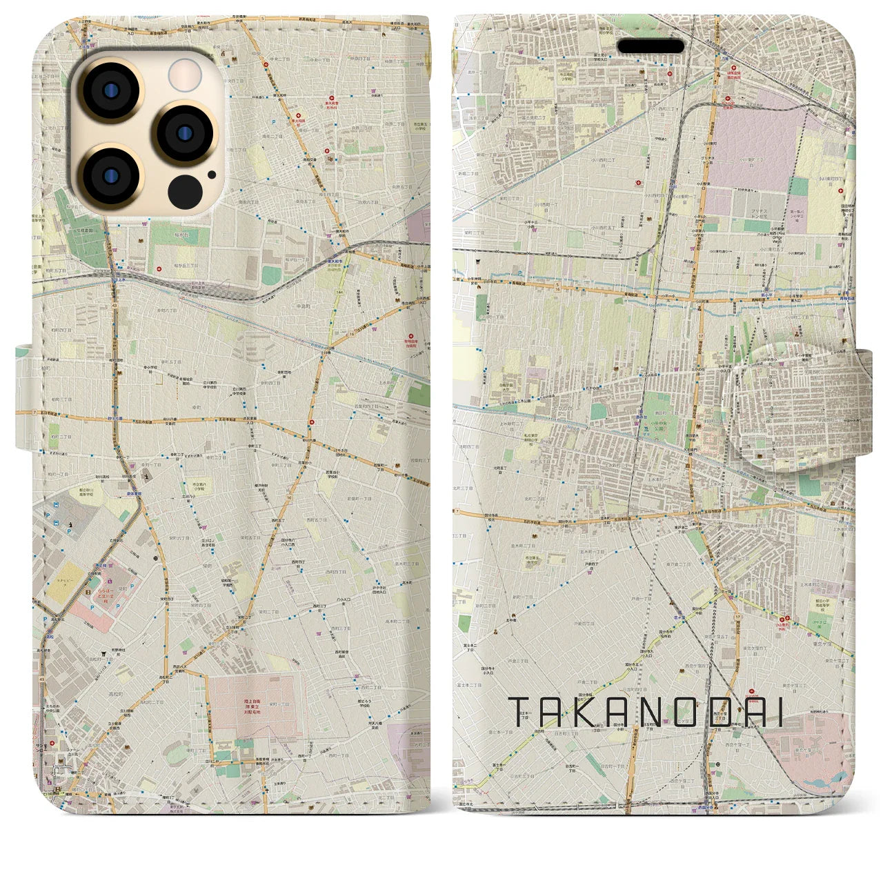 【鷹の台(東京都)】地図柄iPhoneケース(手帳タイプ)ナチュラル・iPhone 12 Pro Max 用
