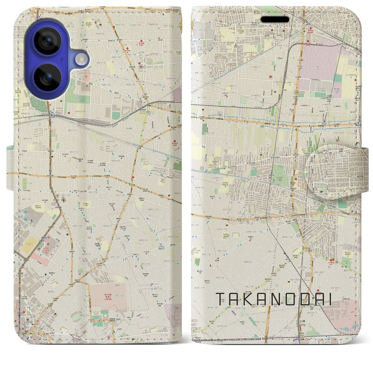 【鷹の台(東京都)】地図柄iPhoneケース(手帳タイプ)ナチュラル・iPhone 16 Pro Max 用