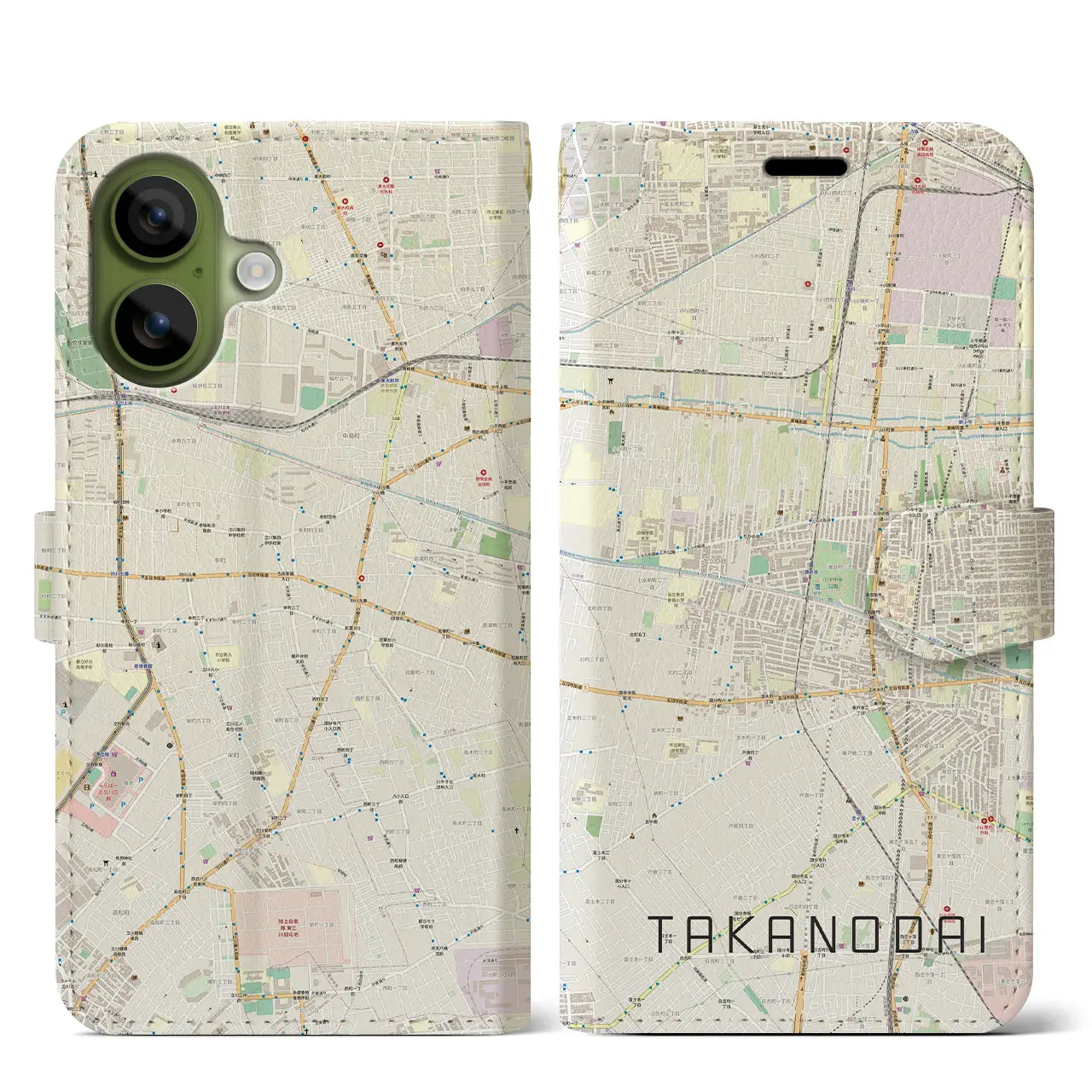 【鷹の台(東京都)】地図柄iPhoneケース(手帳タイプ)ナチュラル・iPhone 17 Pro Max 用