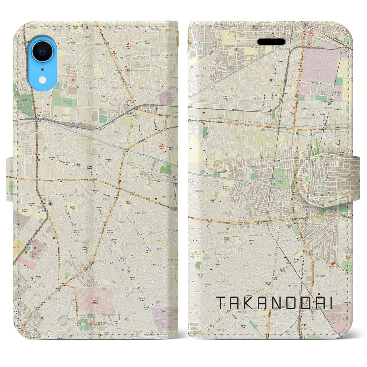 【鷹の台(東京都)】地図柄iPhoneケース(手帳タイプ)ナチュラル・iPhone XR 用