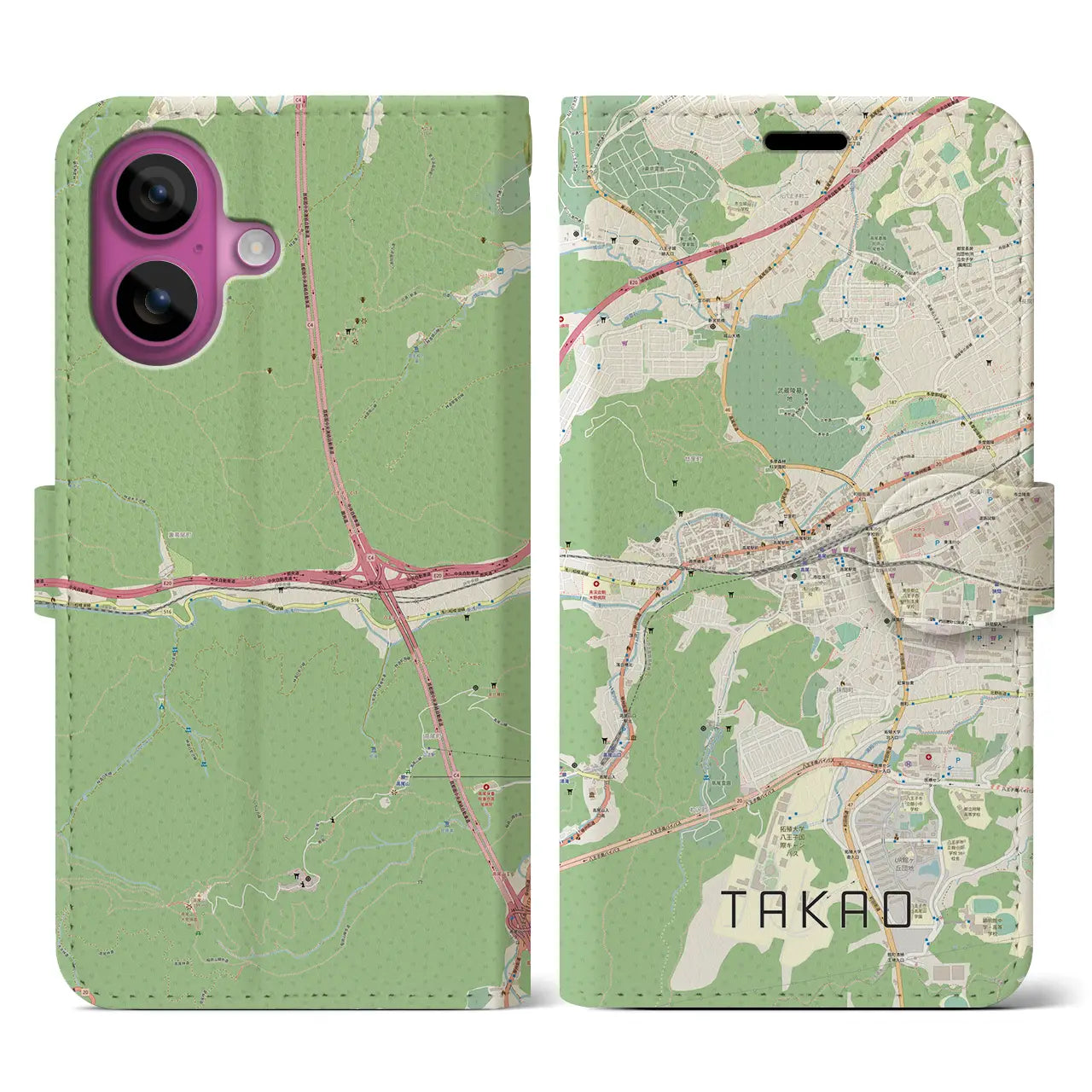 【高尾(東京都)】地図柄iPhoneケース(手帳タイプ)ナチュラル・iPhone 16 Pro 用