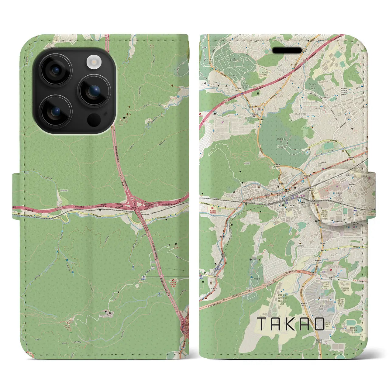 【高尾(東京都)】地図柄iPhoneケース(手帳タイプ)ナチュラル・iPhone 16 用