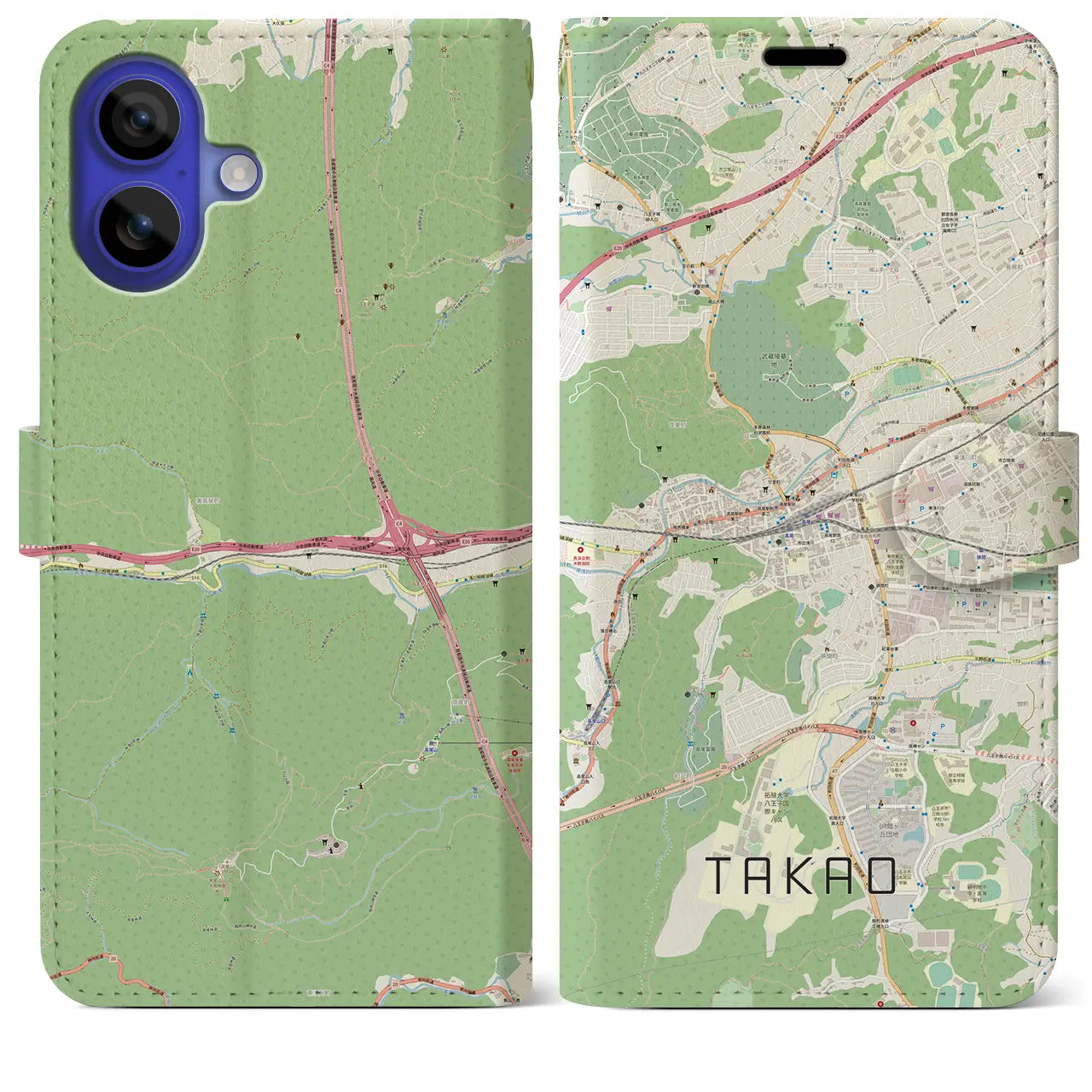 【高尾(東京都)】地図柄iPhoneケース(手帳タイプ)ナチュラル・iPhone 16 Pro Max 用