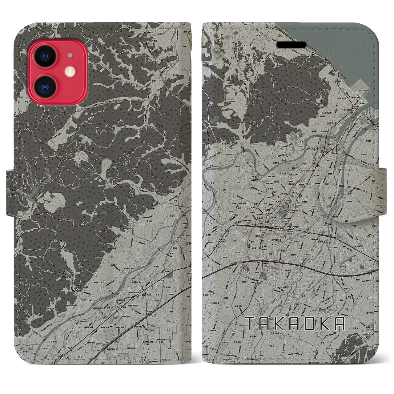 【高岡(富山県)】地図柄iPhoneケース(手帳タイプ)モノトーン・iPhone 11 用