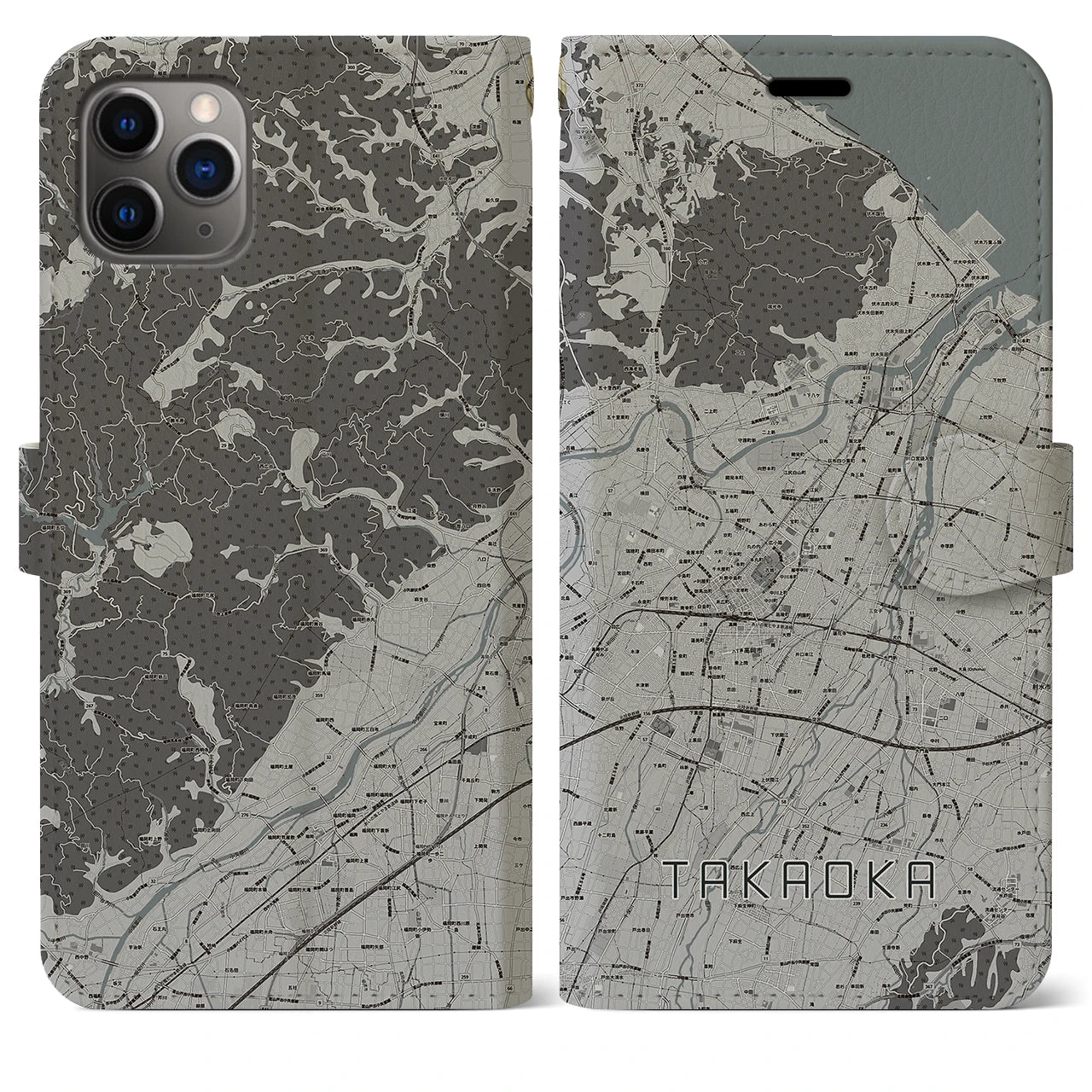 【高岡(富山県)】地図柄iPhoneケース(手帳タイプ)モノトーン・iPhone 11 Pro Max 用