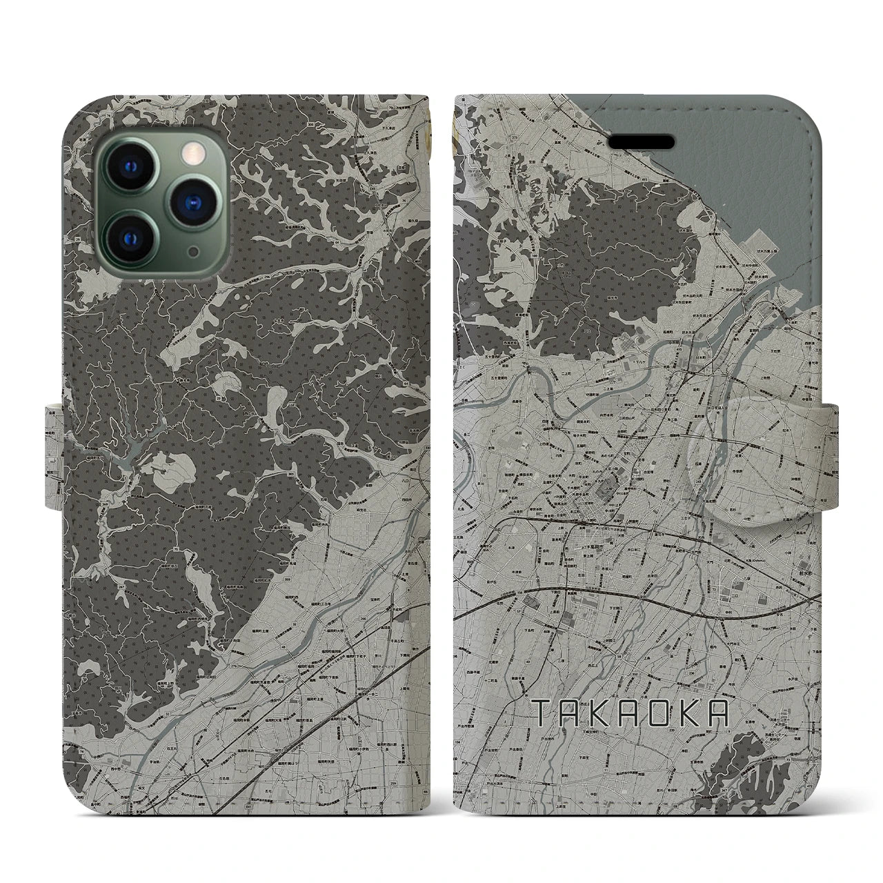 【高岡(富山県)】地図柄iPhoneケース(手帳タイプ)モノトーン・iPhone 11 Pro 用