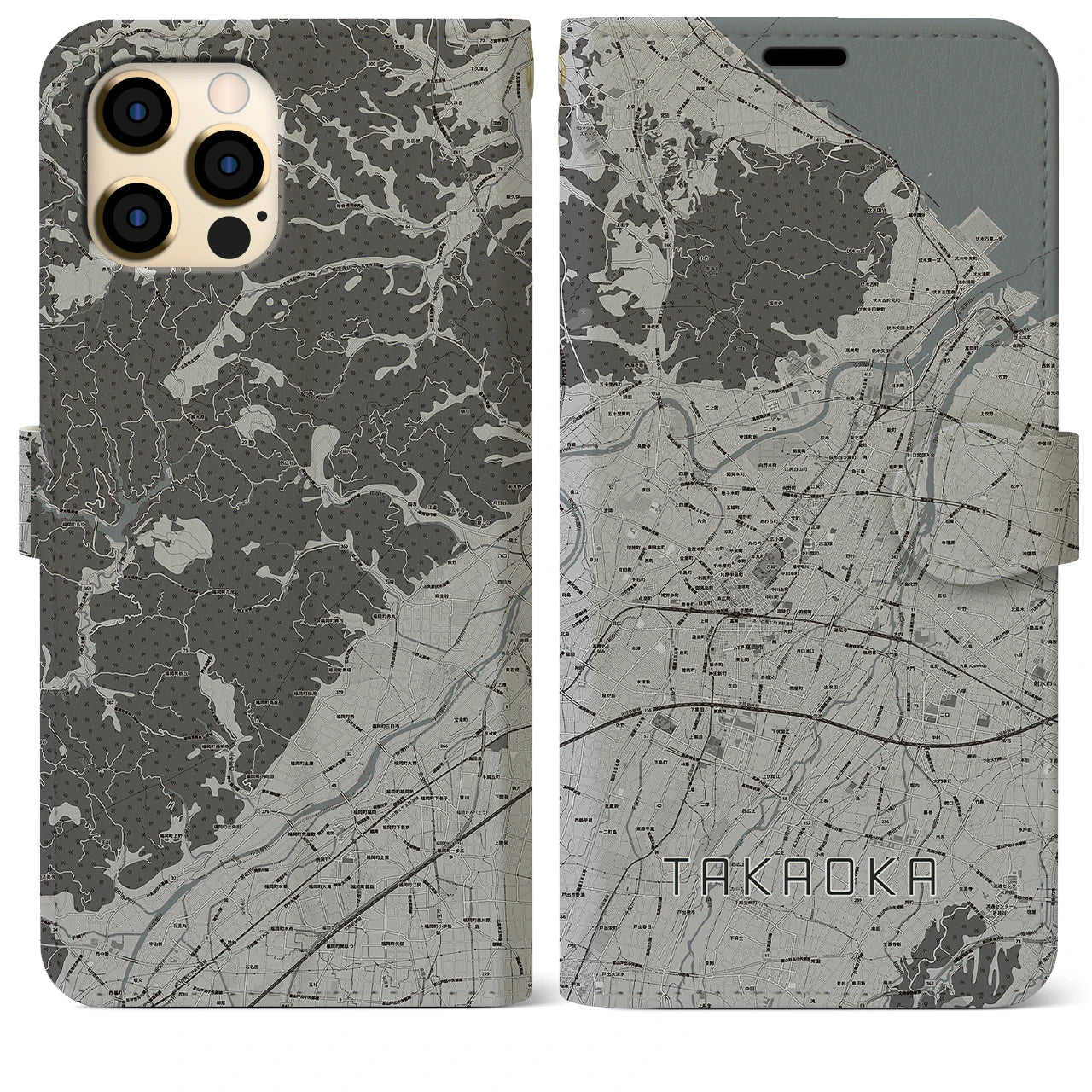 【高岡(富山県)】地図柄iPhoneケース(手帳タイプ)モノトーン・iPhone 12 Pro Max 用