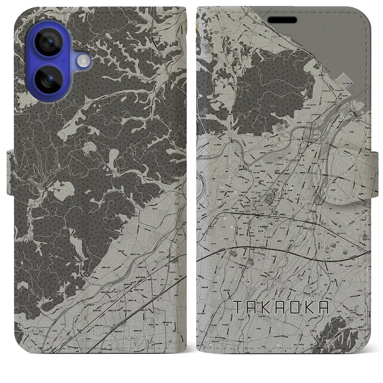 【高岡(富山県)】地図柄iPhoneケース(手帳タイプ)モノトーン・iPhone 16 Pro Max 用