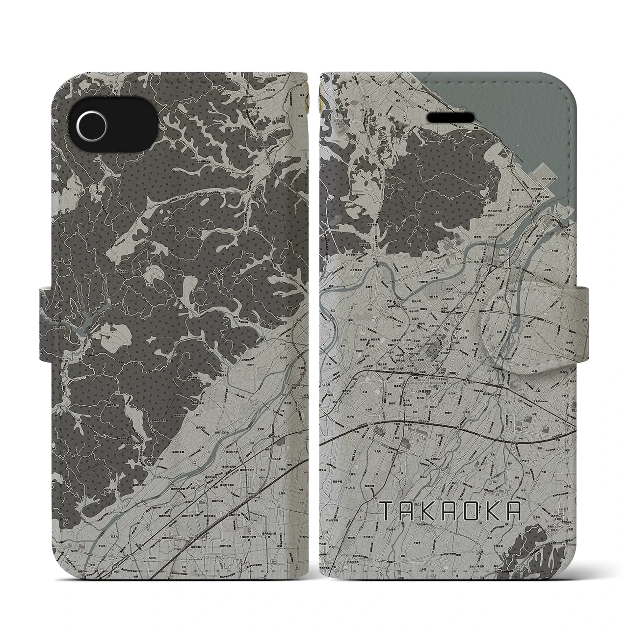 【高岡(富山県)】地図柄iPhoneケース(手帳タイプ)モノトーン・iPhone SE(第3 / 第2世代) / 8 / 7 / 6s / 6 用