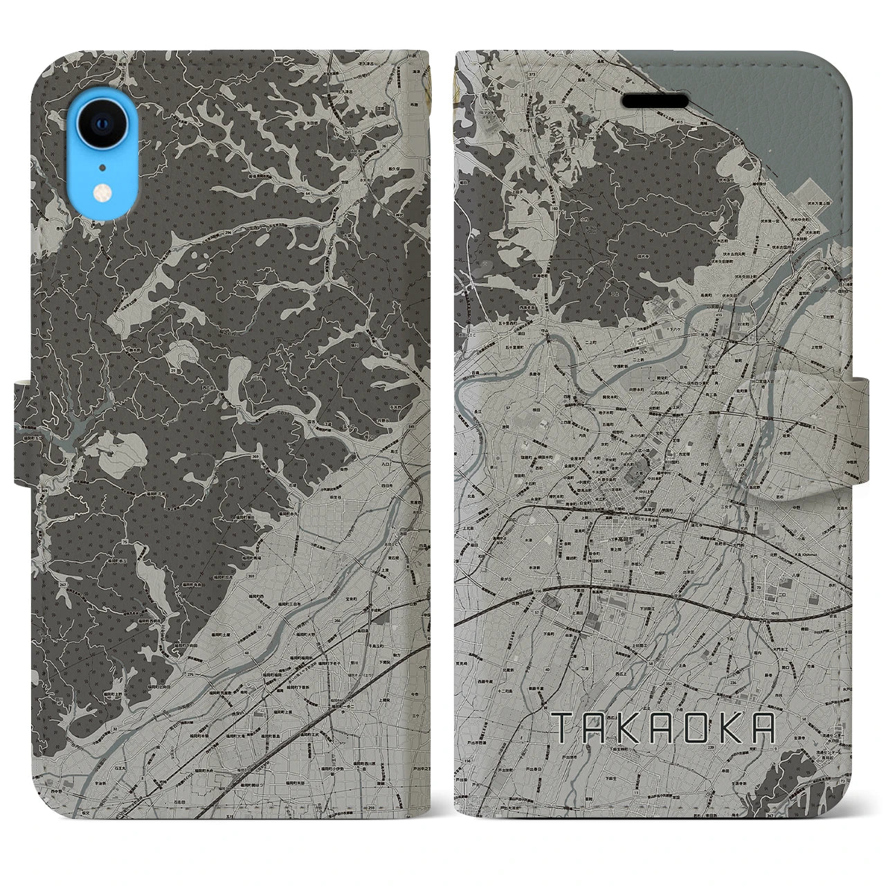 【高岡(富山県)】地図柄iPhoneケース(手帳タイプ)モノトーン・iPhone XR 用