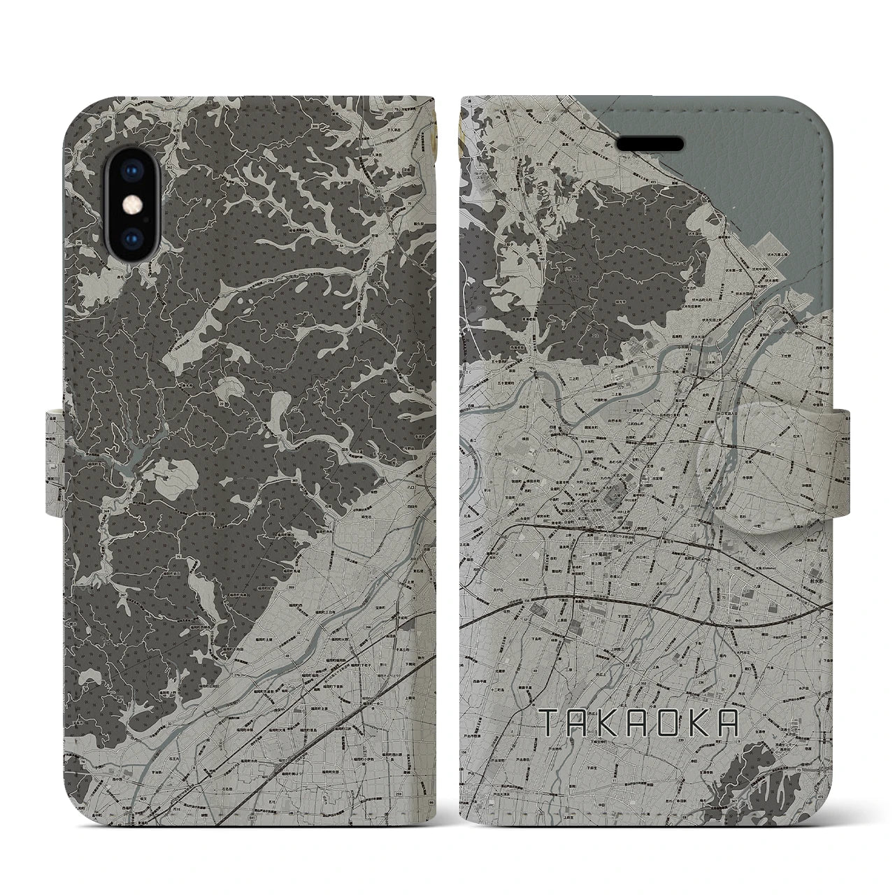 【高岡(富山県)】地図柄iPhoneケース(手帳タイプ)モノトーン・iPhone XS / X 用