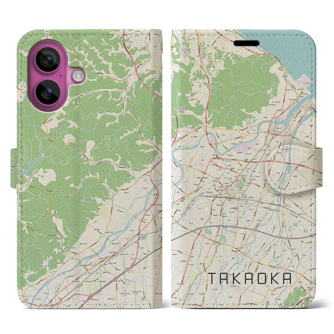 【高岡(富山県)】地図柄iPhoneケース(手帳タイプ)ナチュラル・iPhone 16 Pro 用