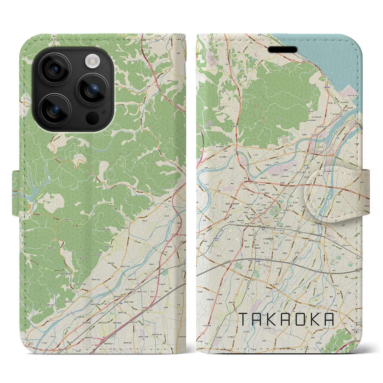 【高岡(富山県)】地図柄iPhoneケース(手帳タイプ)ナチュラル・iPhone 16 用