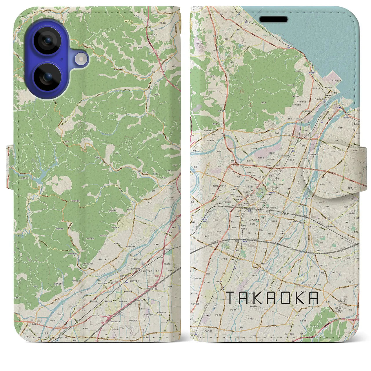 【高岡(富山県)】地図柄iPhoneケース(手帳タイプ)ナチュラル・iPhone 16 Pro Max 用