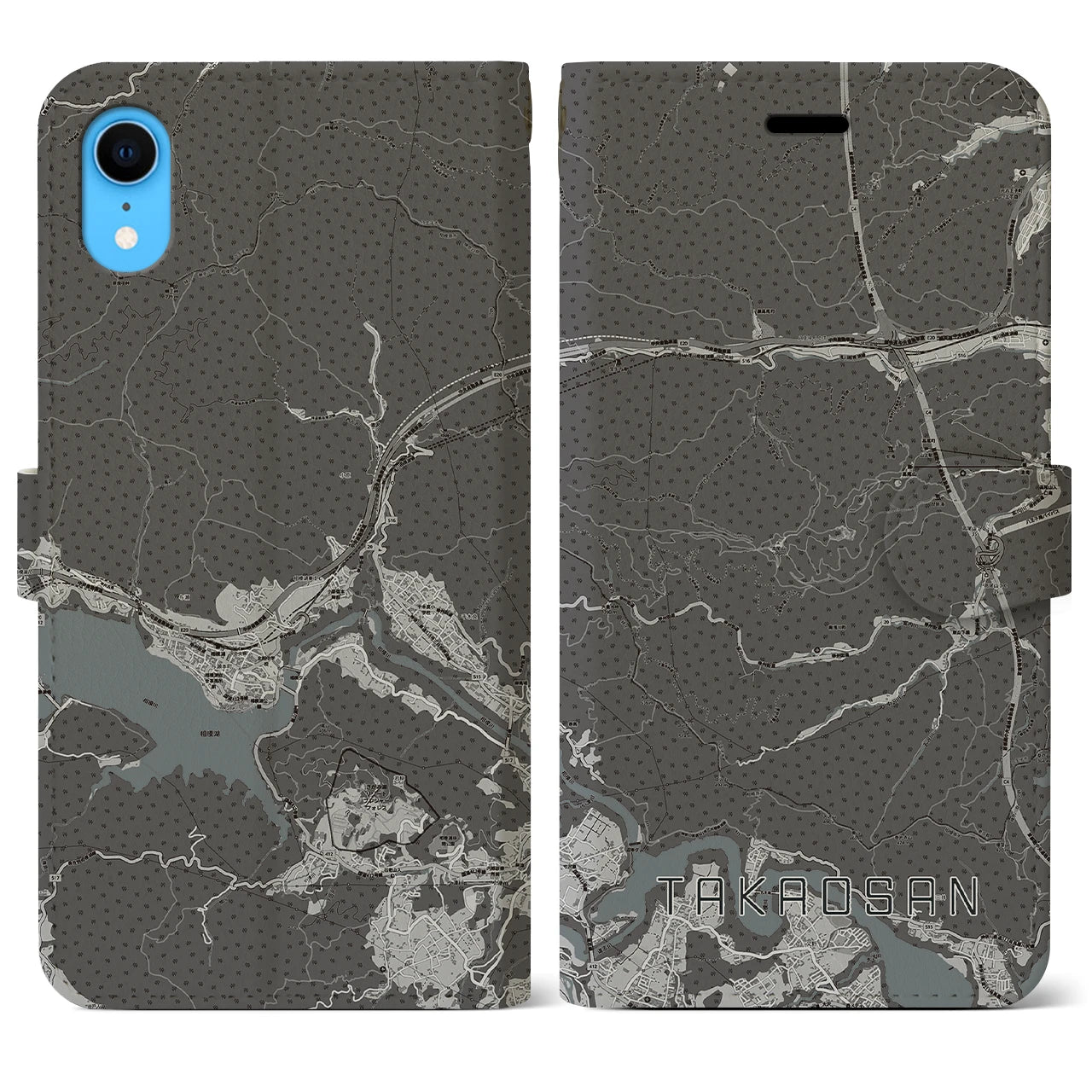 【高尾山(東京都)】地図柄iPhoneケース(手帳タイプ)モノトーン・iPhone XR 用