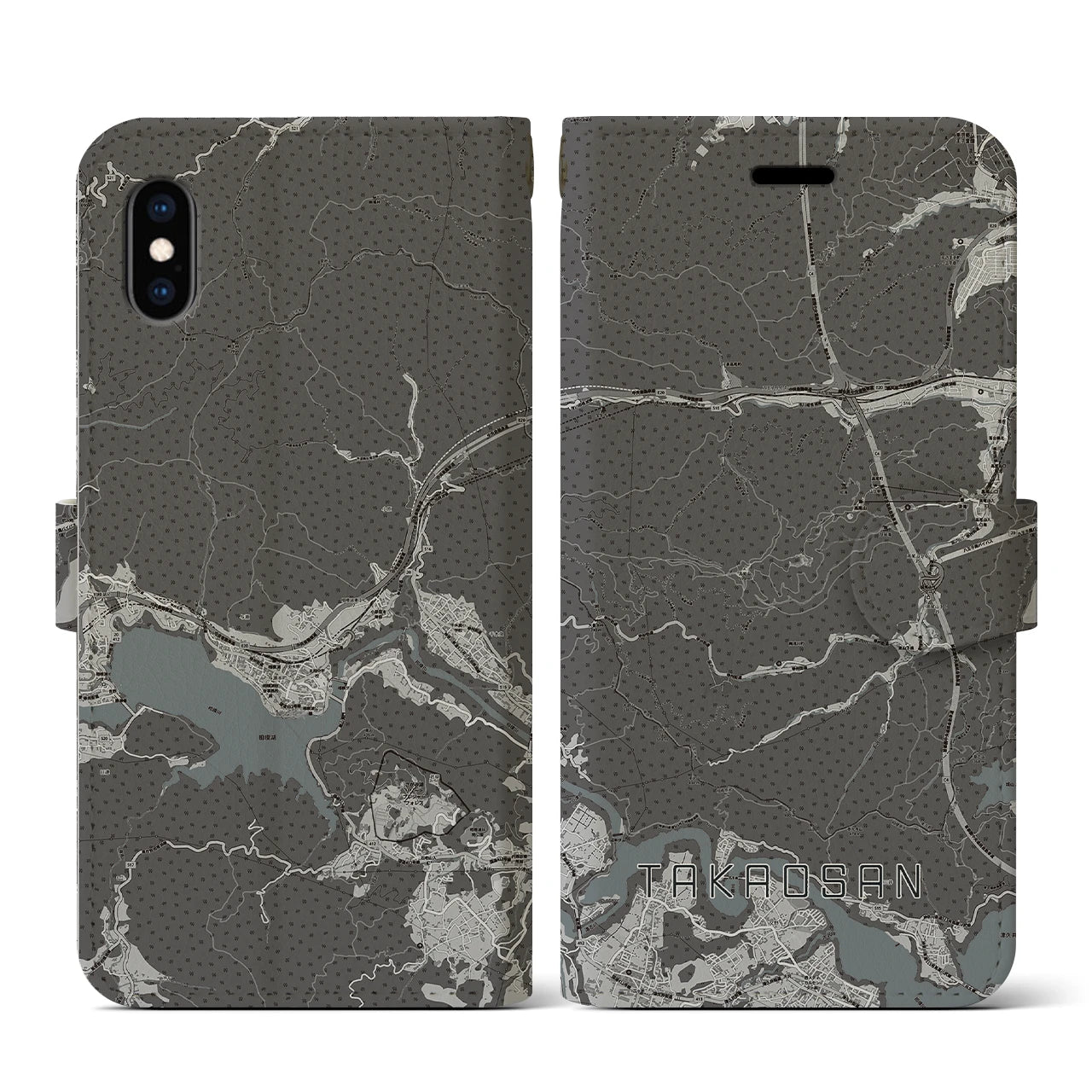 【高尾山(東京都)】地図柄iPhoneケース(手帳タイプ)モノトーン・iPhone XS / X 用