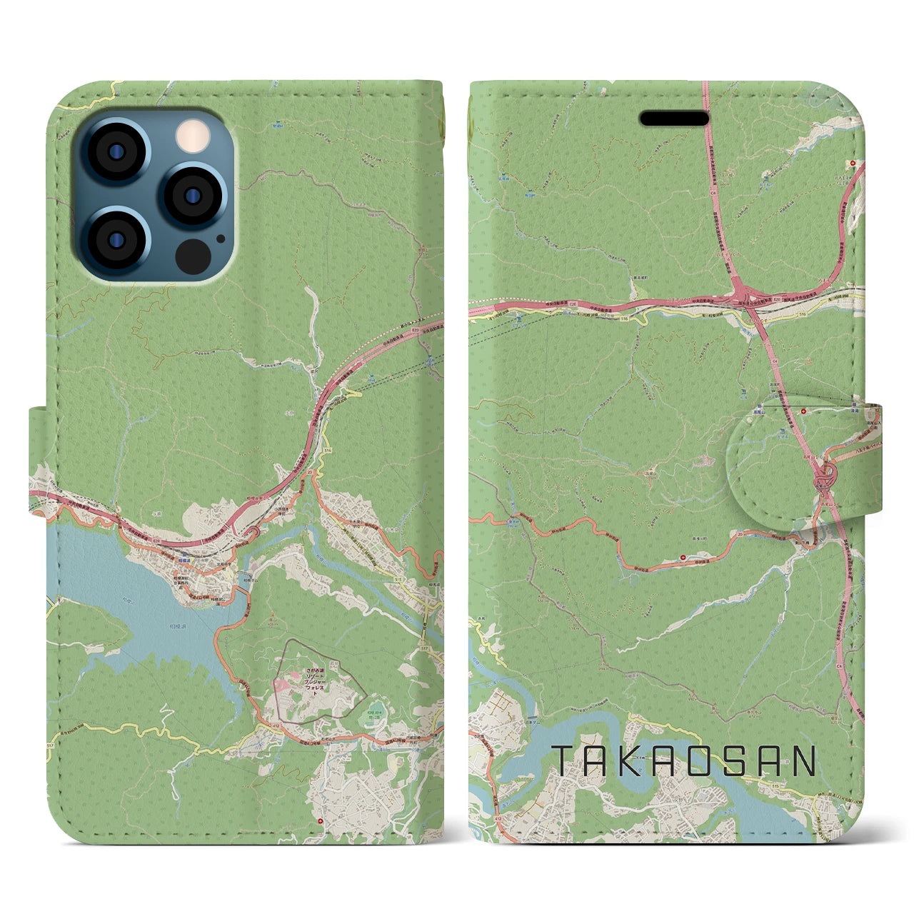 【高尾山(東京都)】地図柄iPhoneケース(手帳タイプ)ナチュラル・iPhone 12 / 12 Pro 用