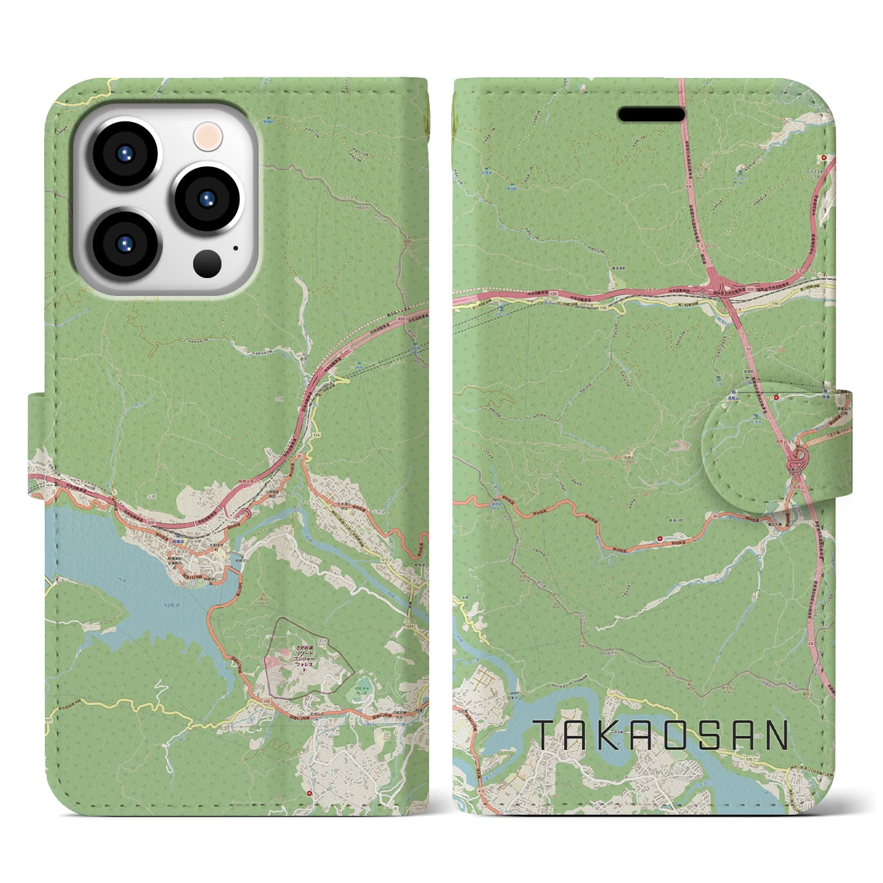 【高尾山(東京都)】地図柄iPhoneケース(手帳タイプ)ナチュラル・iPhone 13 Pro 用