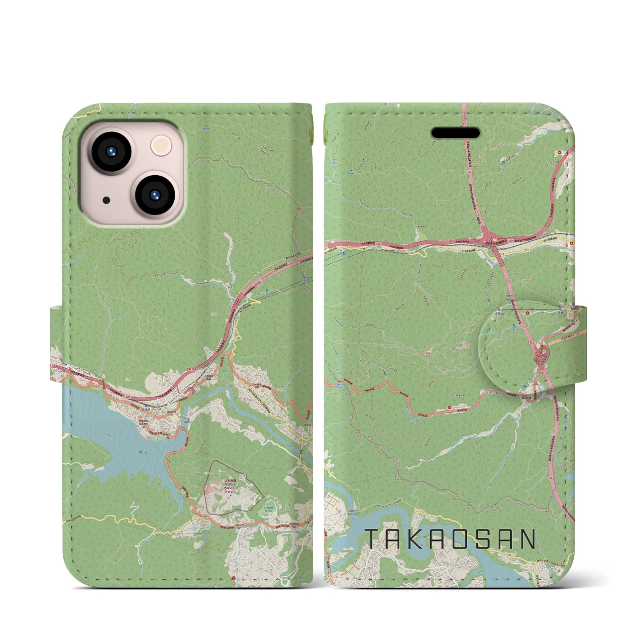 【高尾山(東京都)】地図柄iPhoneケース(手帳タイプ)ナチュラル・iPhone 13 mini 用