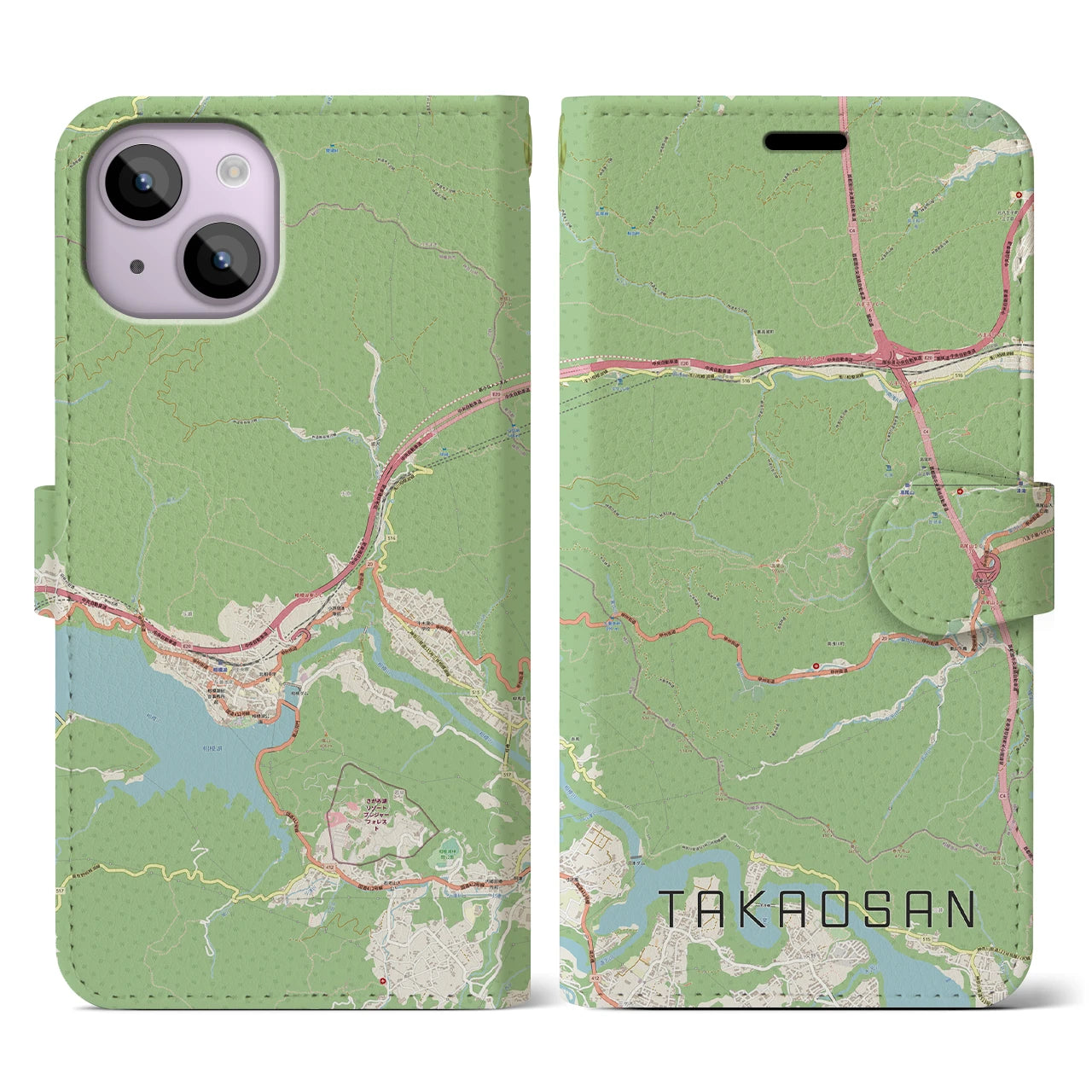【高尾山(東京都)】地図柄iPhoneケース(手帳タイプ)ナチュラル・iPhone 14 用